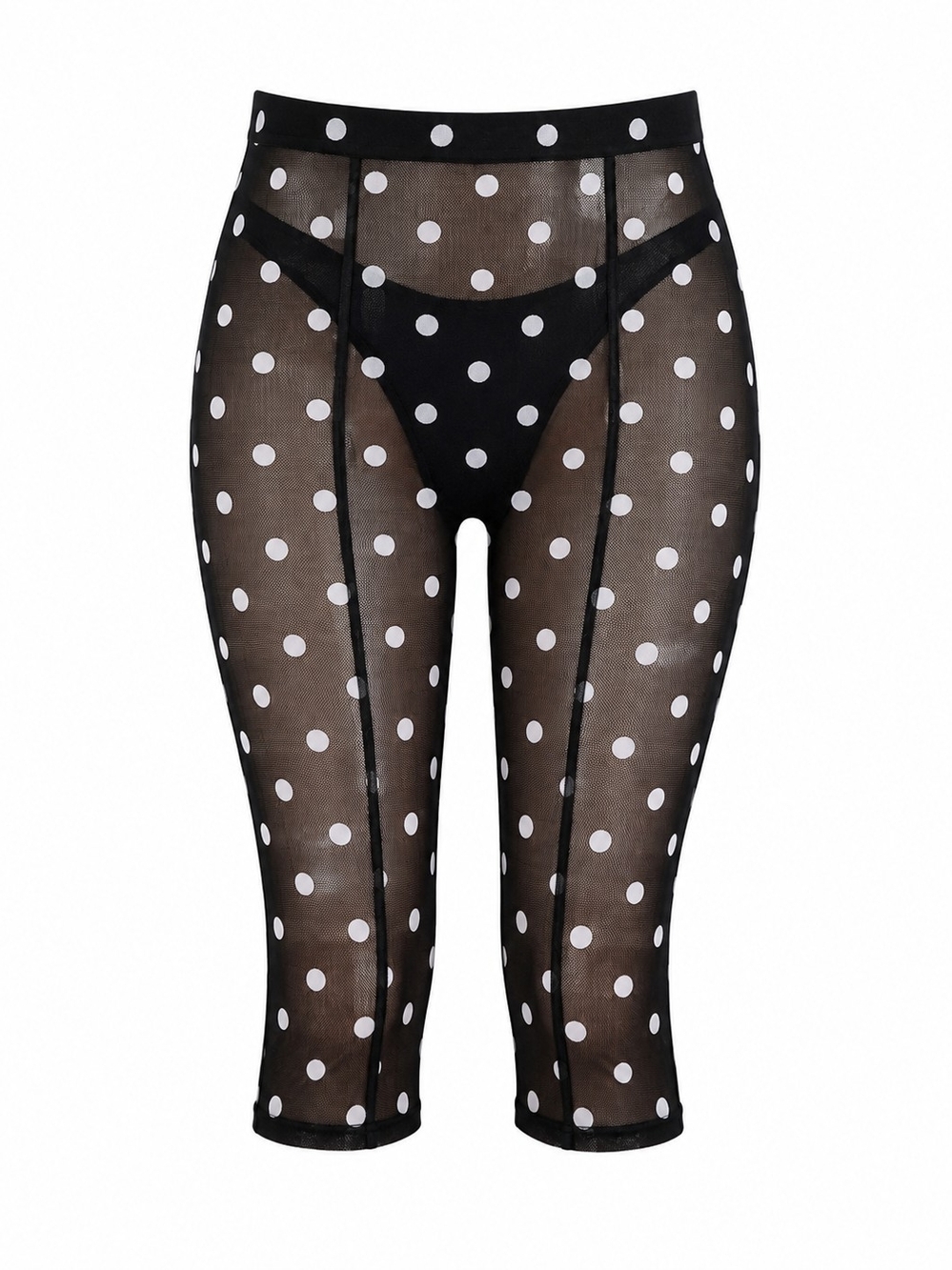 Black Sheer Polka Dot Capri Leggings